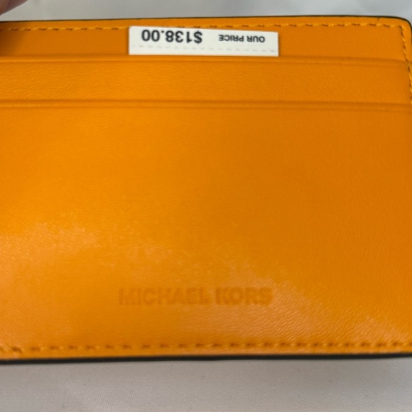 Michael Kors Slim Bifold Leather Card Case Wallet in Pumpkin Orange — NWT - Picture 5 of 6